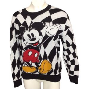 Disney Checkered Mickey Mouse Sweater - Black, White, Red, Yellow